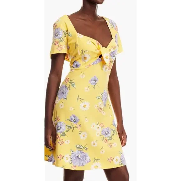 Forever 21 Yellow Purple Floral Soft Cotton A-Line Short Sleeve MIDI Dress 2X - Picture 2 of 10
